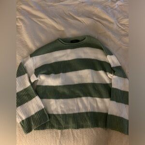 Amazon Green and White Striped Turtleneck Sweater